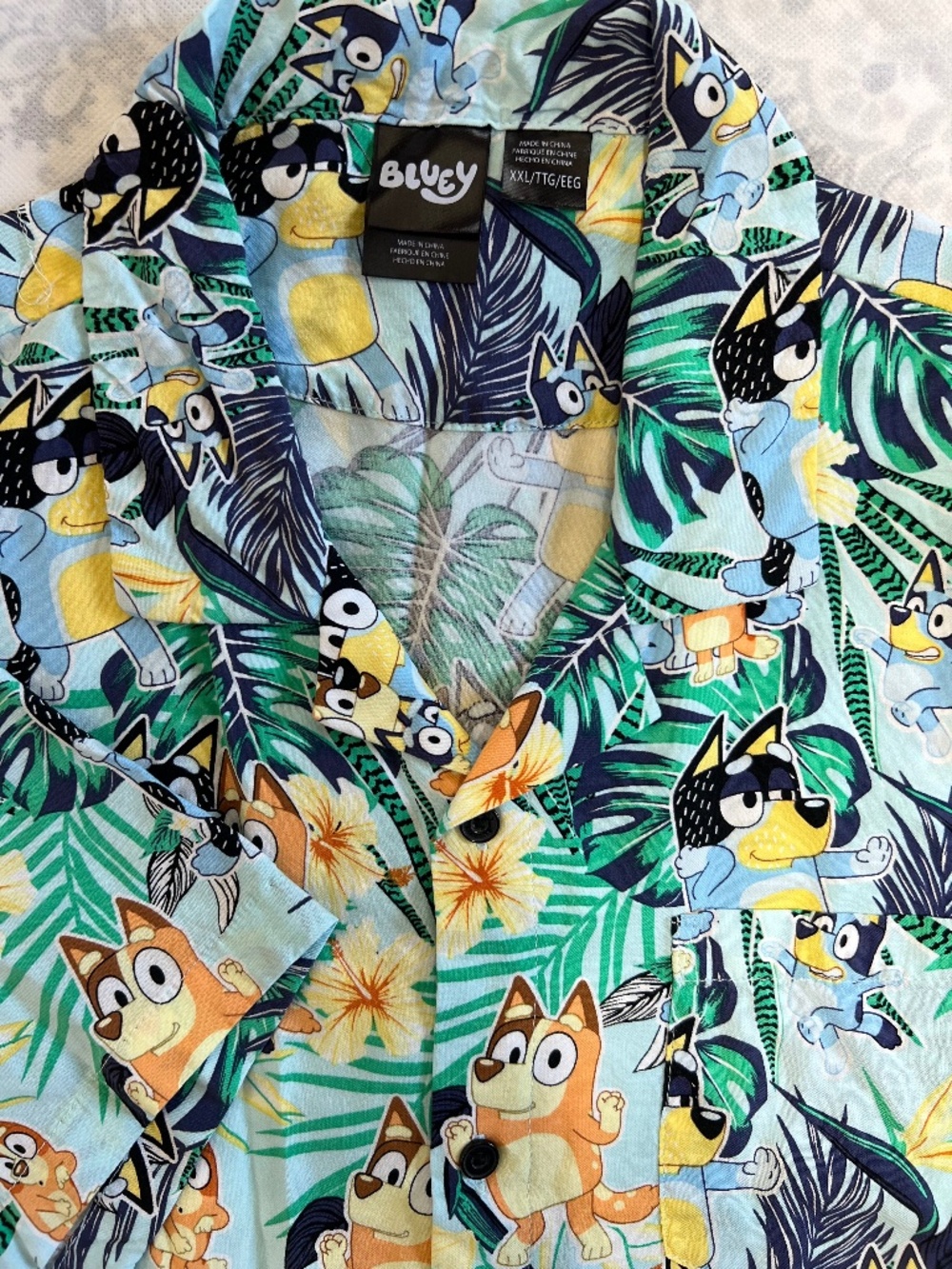 Bluey Bingo Bandit Chilli Cartoon Heeler Hawaiian Shirt Men's 2XL Short Sleeves